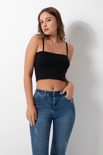 DONEX 3365 Flat Rope Suspender Crop Μαύρο