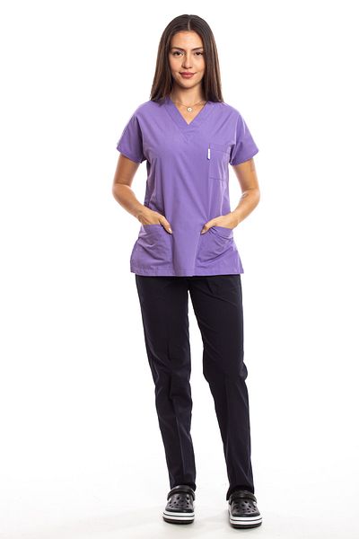 Simirna Üniforma Liliac Top Black Bottom - Set Scrubs Chirurgical Doctor Asistenta