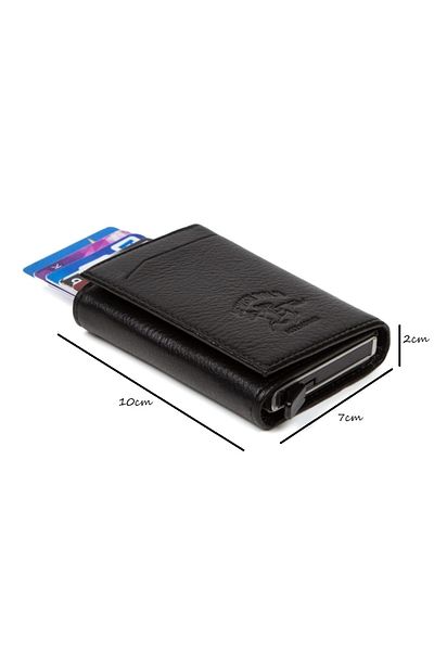 NEWISH POLO ACCESSORIES Ανδρικό πορτοφόλι με μηχανισμό από γνήσιο δέρμα σε μαύρο χρώμα