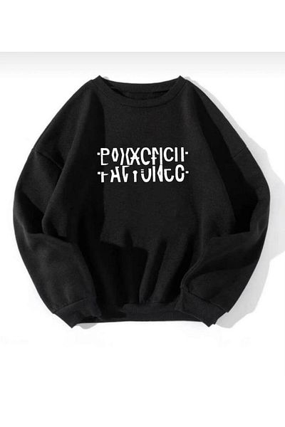 AFROGİYİM Черен суитшърт с надпис Pavyoncu и сгънат дизайн