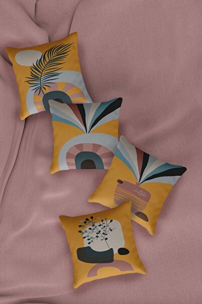 Dekomall Mustard Merie Husă de pernă cu două fețe, 4 piese 009