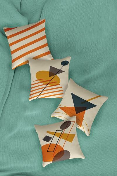 Dekomall Помаранчева геометрія Двосторонній чохол для 4 подушок 001