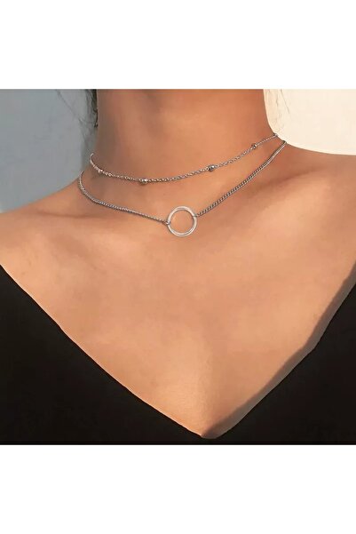 TakıConcept Ikili Gümüş Renk Choker Kolye