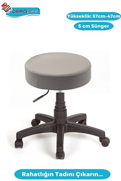 Depolife Döner Ofis Kasiyer Taburesi Tekerlekli Deri Döşeme Oturak Eczane Laboratuvar Büro Çalışma Koltuğu