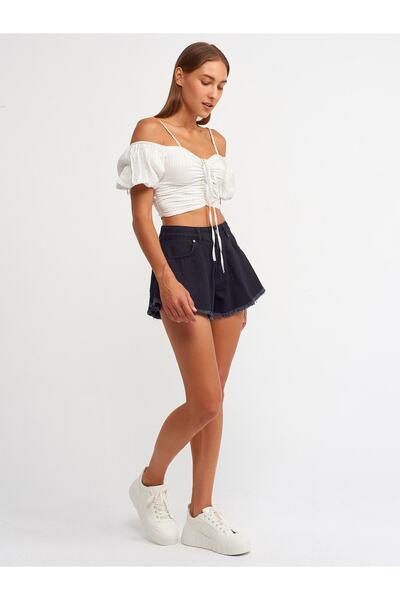 Dilvin 50163 Balloon Sleeve Crop-ecru