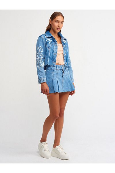 Dilvin 65300 Palton din denim în relief-albastru