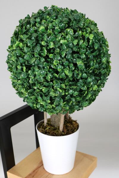 Yapay Çiçek Deposu Yapay Küçük Şimşir Ağacı 46 Cm Beyaz Saksılı