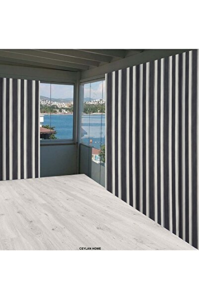 ceylan home Balkon Perdesi Gri Beyaz Çizgili Ölçü Seçenekli
