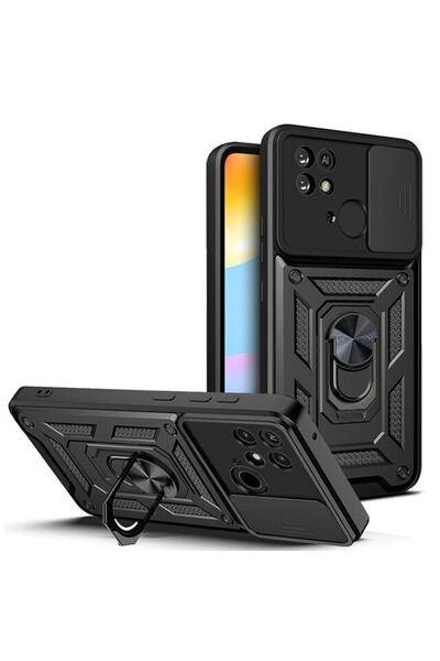 Fibaks حافظة هاتف Xiaomi Redmi 10c مع حماية للكاميرا وحلقة انزلاقية متوافقة مع الدبابة العسكرية