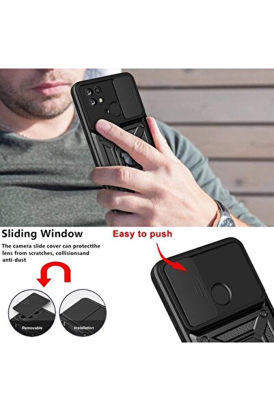Fibaks Xiaomi Redmi 10C Case Camera Protected Sliding Ring Armor Military Tank Compatible