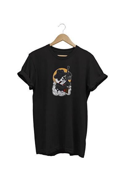 WİDİ Tricou negru cu imprimeu Mafia Panda Tricou cu imprimeu digital 100% bumbac