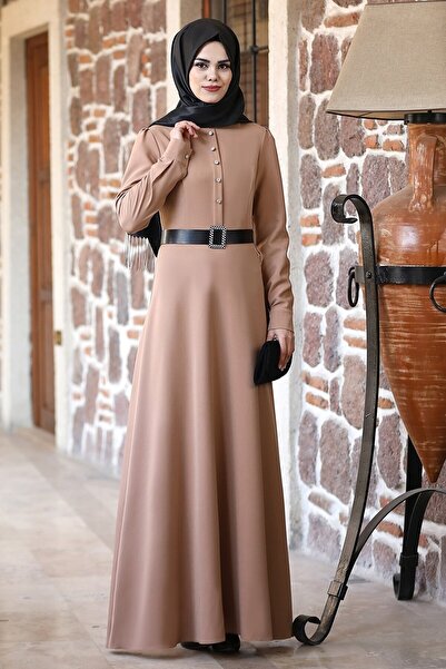 Ahunur فستان سهرة حكاية خرافية - رقبة قميص وحزام بأزرار