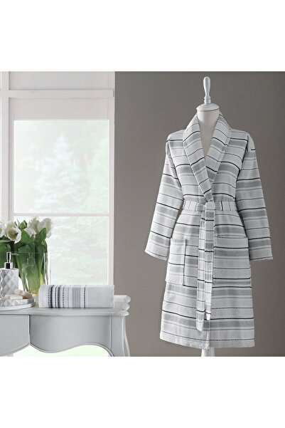 Taç Fouta Tek Kişilik Pamuk S/m Gri Bornoz Seti - D2r