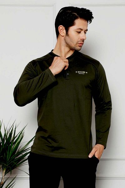 ALİMER Green Embroidered 3 Buttoned Men's Pajama Set with Pockets 1129uy