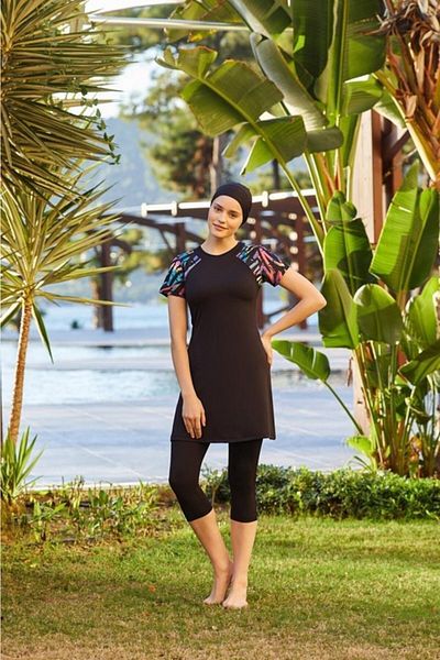 TESMAY 0446 Battal Black Lycra Semi Covered Pool Swimsuit