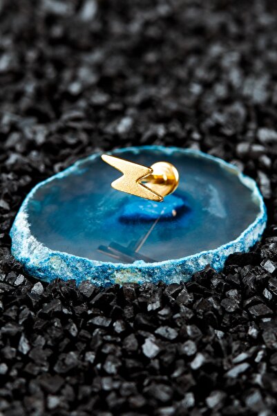 Valhalla Cerrahi Çelik Kıkırdak Tragus Şimşek Piercing Gold