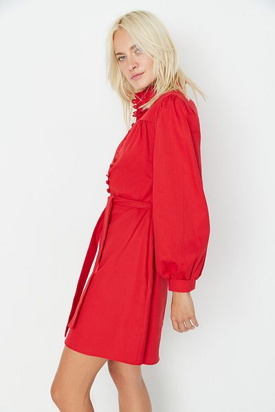 Trendyol Collection Piros, magas galléros szőtt ruha TWOAW22EL1346