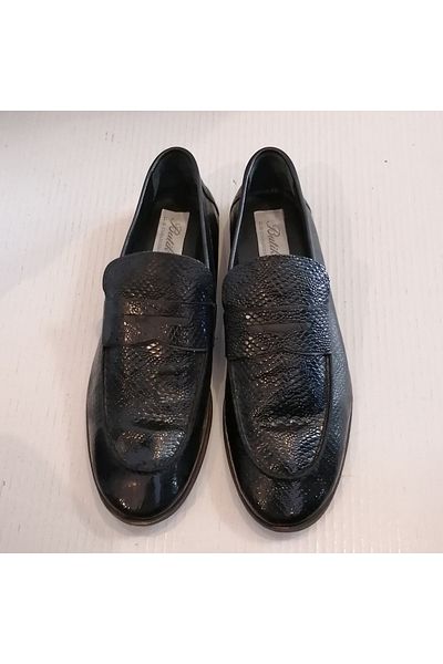 Butik Tülin Unisex Black Semi-Shiny Snake Print Banded Soft Thin Rubber Sole Loafer Shoes