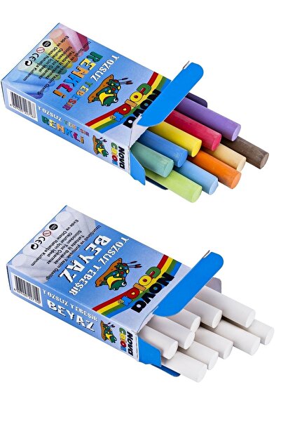 Nova Color Tozsuz Tebeşir 10lu 1 Paket Renkli 1 Paket Beyaz