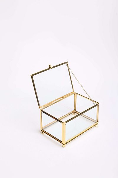 CyzHome Small Glass Metal Framed Chain Lid Promise Engagement Chocolate Candy Rose And Jewelry Box 10*15*7.5 Cm