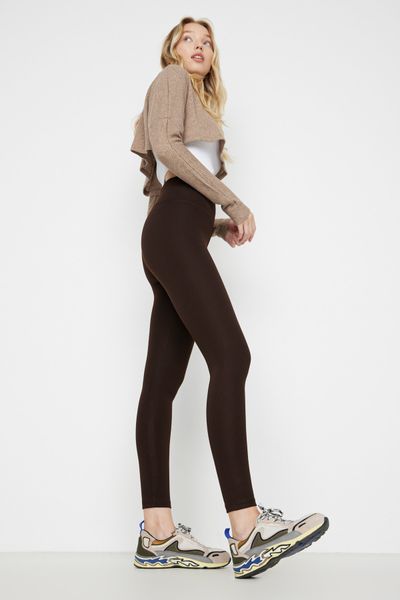 Heves Giyim Plus Size Flare Leg High Waist Brown Crepe Fabric Tights -  Trendyol