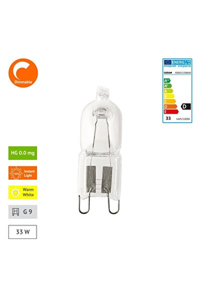 Osram G9 Duy Kapsül Halojen Lamba- 66733 G9 Duy 220v 33w=40w Halopın Halojen Ampul