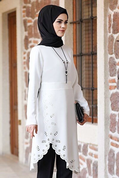 MimelisaGiyim Laser Detailed Double Hijab Tunic Set