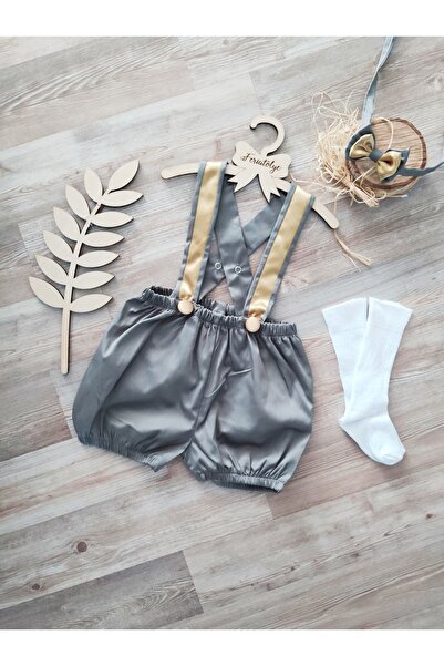 Feriatolye Gray Gold Salopet Birthday Costume Special Day Outfit 1 Year Old S...