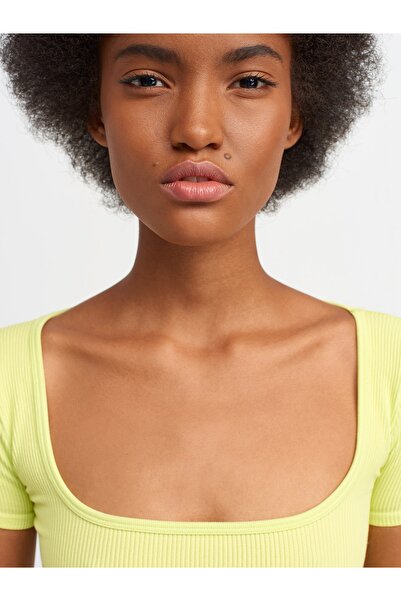 Dilvin 3666 "u" λαιμό κοντό μανίκι Crop-lime