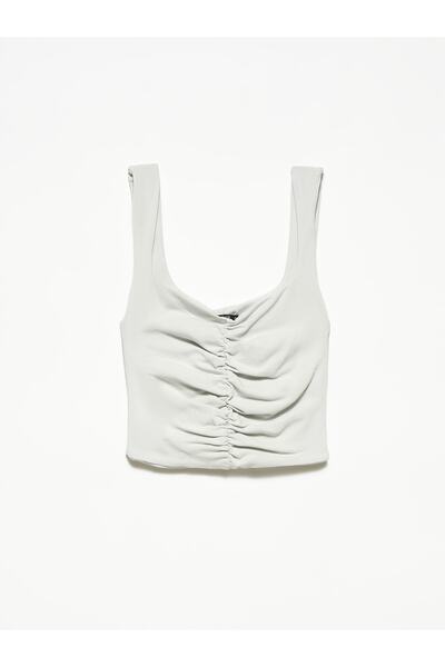 Dilvin Women's Gray Gather Detail Crop Top3773