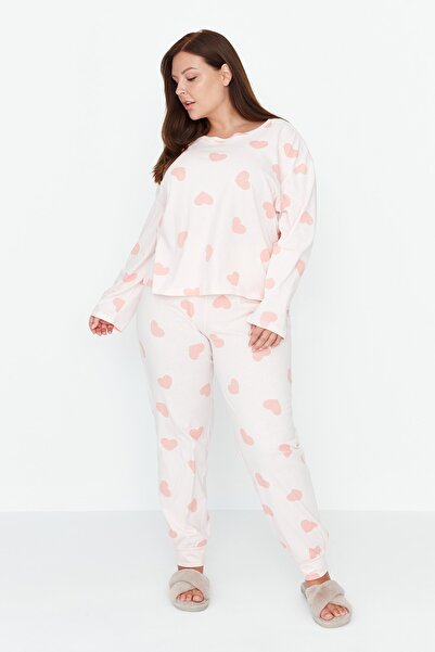 Trendyol Curve Plus Size Pajama Set - Pink - Heart