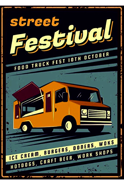 AYKAİST3D Masă de vânzare stradală retro din lemn - Design tematic cu Food Tr...