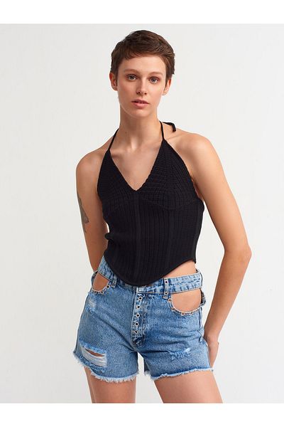 Dilvin 10142 Halter Neck kötöttáru Alsóing-fekete