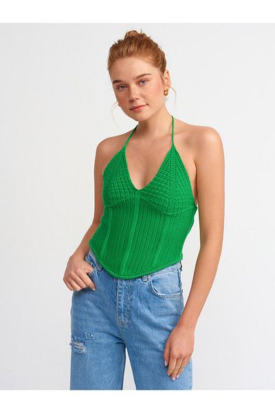 Dilvin 10142 Halter Neck Knitwear Spodní košile-zelená