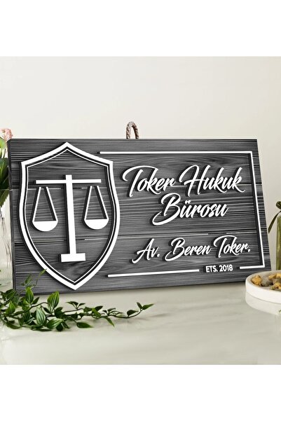 Bk Gift Gift Kişiye Özel Avukat Tasarımlı Gri Dekoratif Ahşap Tabela