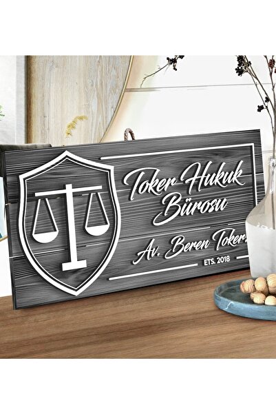Bk Gift Gift Kişiye Özel Avukat Tasarımlı Gri Dekoratif Ahşap Tabela