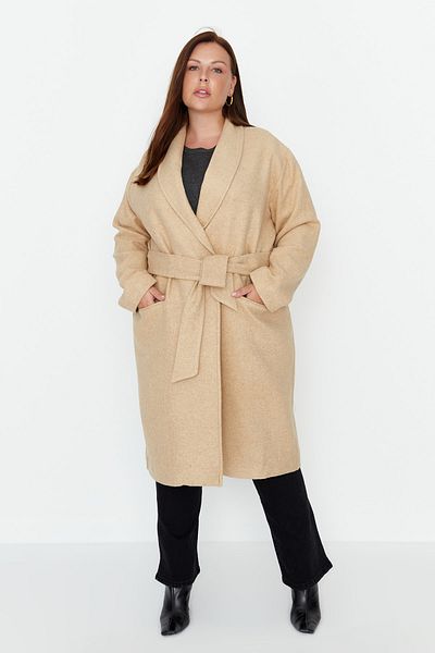 Trendyol Curve Plus Size Coat - Brown - Parka