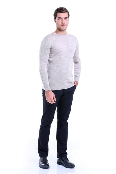Hatemoğlu Men's Beige Regular Fit Plain Crew Neck Knitwear Sweater
