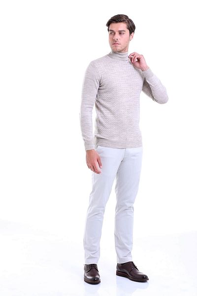 Hatemoğlu Men's Beige Regular Fit Patterned Turtleneck Knitwear Sweater