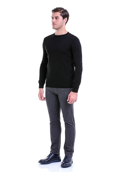 Hatemoğlu Men's Black Regular Fit Plain Crew Neck Knitwear Sweater