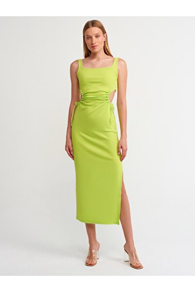 Dilvin 9094 Pencere Detaylı Uzun Elbise-lime