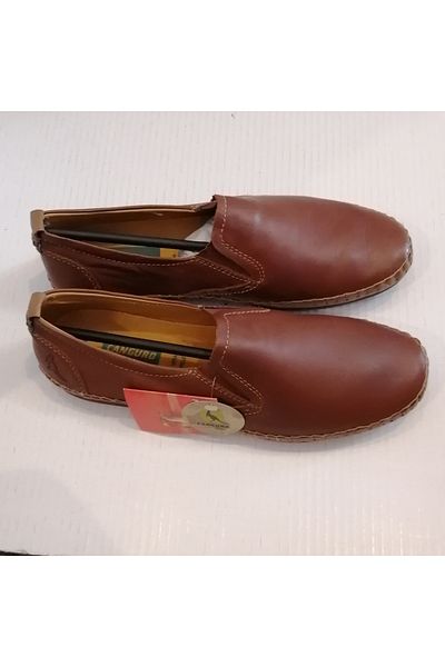 Canguro Unisex Genuine Leather Light Brown Rubber Sole Loafer with Elastic Sides