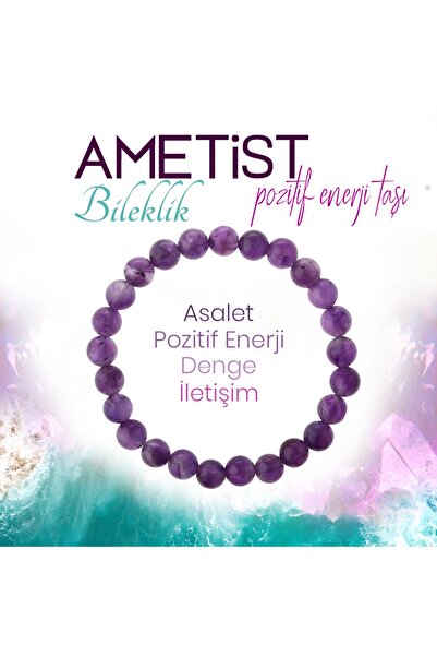 Deniz Doğal Taş Sertifikalı Ametist ( Taşlar) Doğaltaş Bileklik 8 Mm, B962