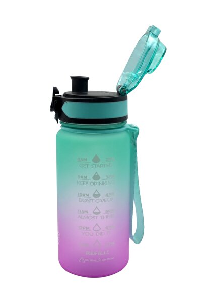 Shop-set 5 Adet * 350ml Tritan Motivasyonlu Su Matarası Çift Renk (yeşil - Pembe)