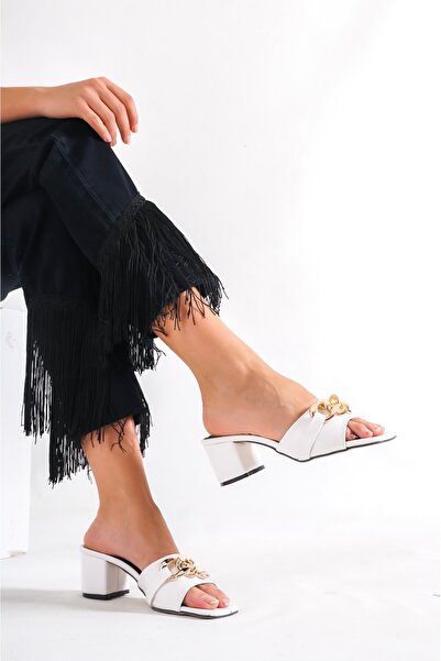 Weynes Γυναικείες παντόφλες με τακούνι 5 εκ. με αλυσίδα με λευκό δαχτυλίδι Wsb0176