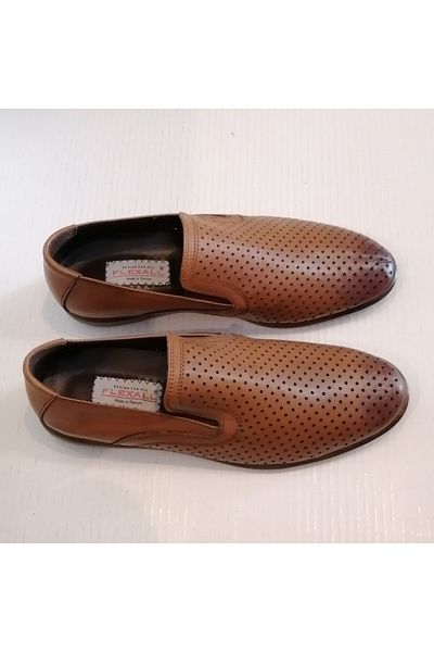 Flexall Unisex Genuine Leather Tan Antique Staple Perforated Side Elastic Soft Rubber Sole Lofer
