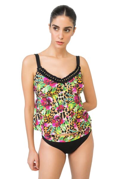 Bonesta Leopar Desenli V Yaka Tankini