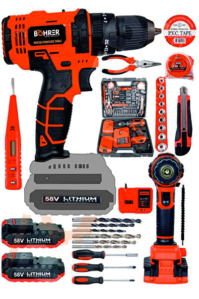 Genel Markalar 58v 5ah Darbeli Metal Şanzıman 32 Parça Full Set Dark Orange Ç...