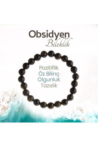 Deniz Doğal Taş Sertifikalı Obsidyen ( Taşlar) Doğaltaş Bileklik 8 Mm, B994