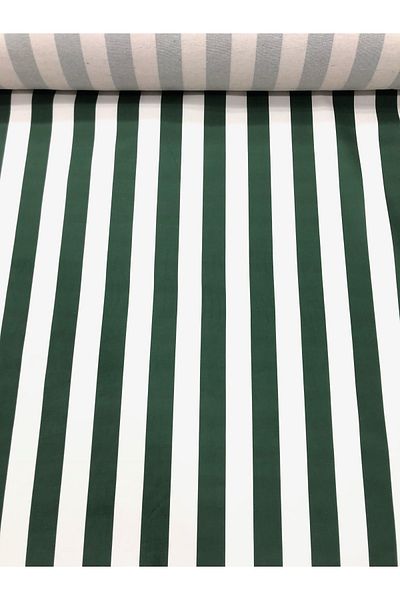 Bakırcı Kumaş Green White Striped Upholstery Fabric